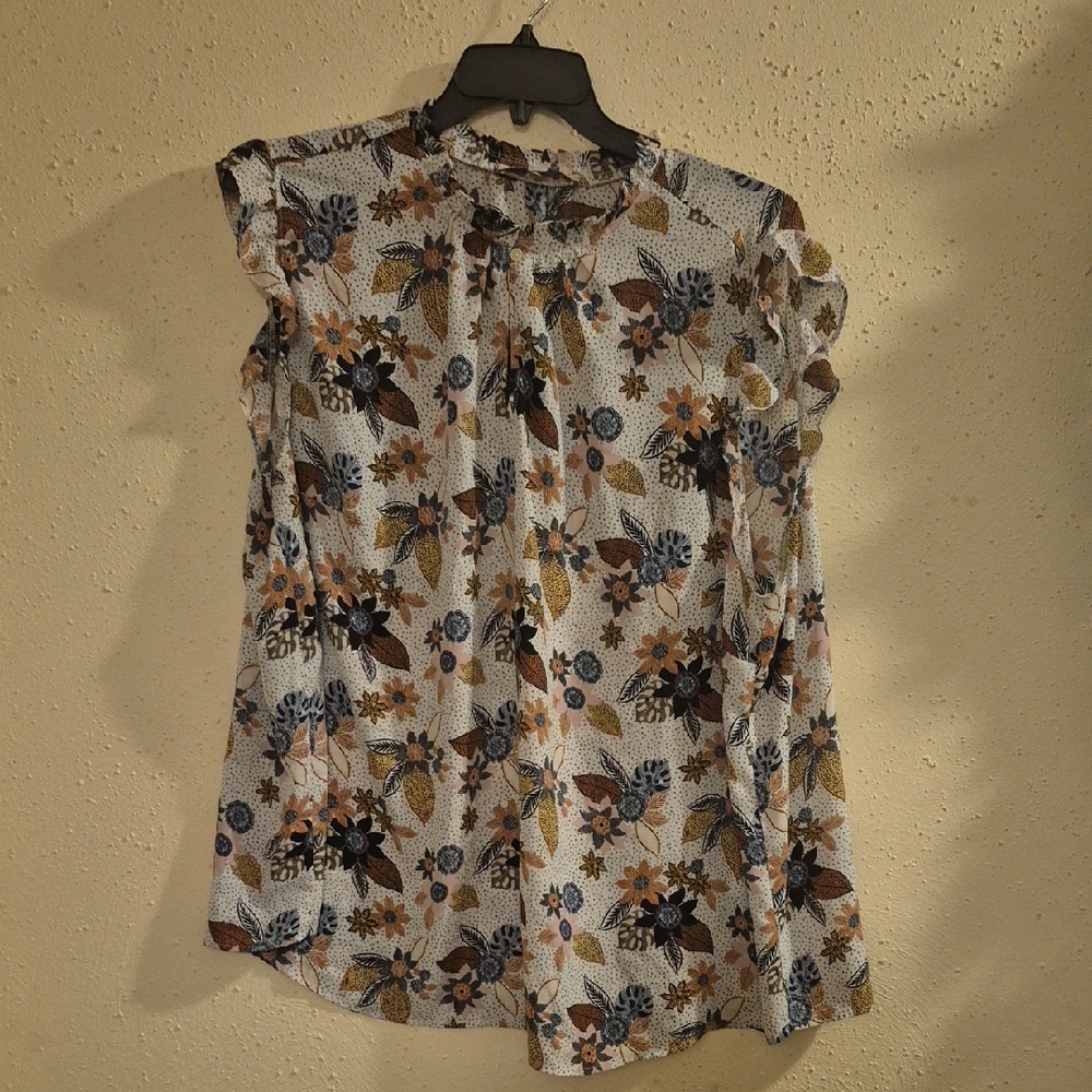 LOFT Multicolor Floral Blouse with Ruffle Sleeves